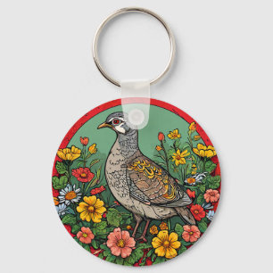Porte-clés Perdrix grise oiseau coloré