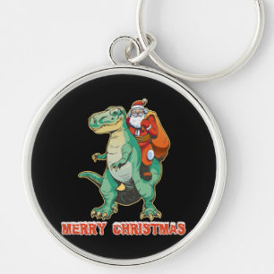 Porte-clés Père Noël à cheval sur un dinosaure