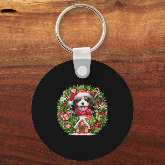 Porte-clés Père Noël Bernedoodle Noël Floral Circle Propriéta (Recto)