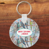 Porte-clés Père Noël Budgie Noël aquarelle peinture oiseau (Recto)