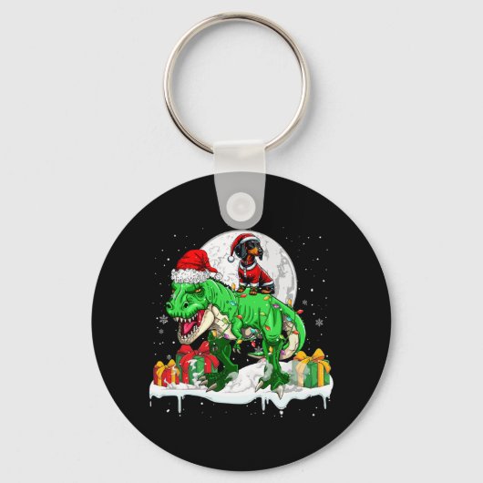 Porte-clés Père Noël Dachshund Riding T-rex Propriétaire de N (Recto)