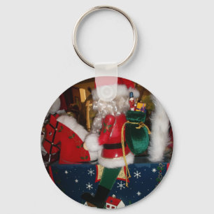 Porte-clés Père Noël de Noël à cheval avec de l'art de la nei