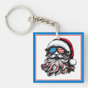Porte-clés Père Noël de Noël Patriotique/Américaine