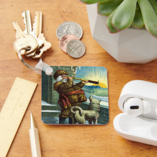 Porte-clés Père Noël de Noël vintage Chien télescope Coucher 