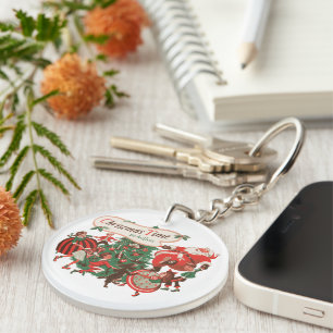Porte-clés Père Noël de Noël vintage et enfants dansants