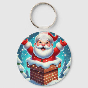Porte-clés Père Noël festif sortant de la cheminée