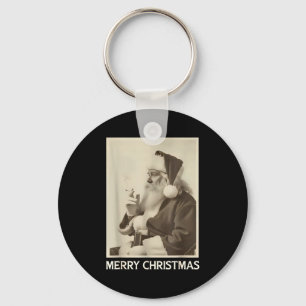 Porte-clés Père Noël fumant drôle vintage Noël joyeux