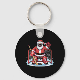 Porte-clés Père Noël gardien de but de hockey drôle de hockey