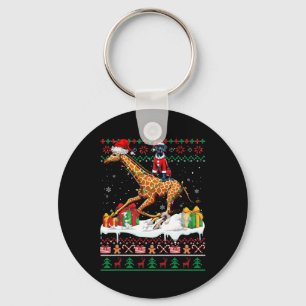 Porte-clés Père Noël Great Dane Riding Giraffe Sweat de Noël
