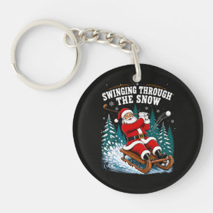 Porte-clés Père Noël jouant au golf Joyeux Noël golfeur