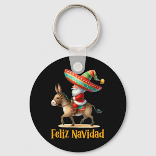 Porte-clés Père Noël mexicain à cheval sur un âne Noël Navida