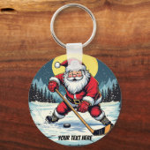Porte-clés Père Noël moderne tendance Jouer de hockey sur gla (Recto)