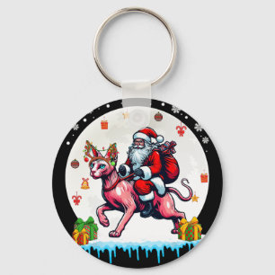 Porte-clés Père Noël Riding Reindeer Sphynx Chat Noël Proprié