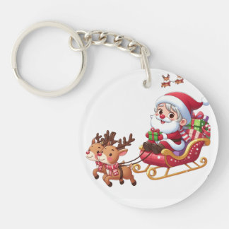 Porte-clés Père Noël Sleigh Ride Festive cadeau de Noël pour