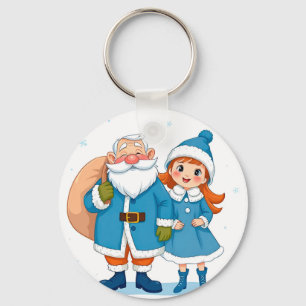 Porte-clés Père Noël souriant et neige vierge festive