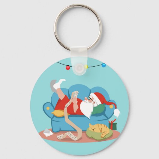 Porte-clés Père Noël sur le canapé en pyjama (Recto)