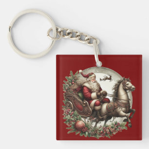 Porte-clés Père Noël sur un traîneau et un cheval