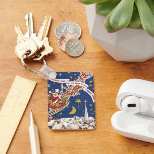 Porte-clés Père Noël vintage de Noël avec rennes en vol