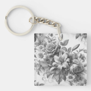 Porte-clés Perfection florale noire et blanche