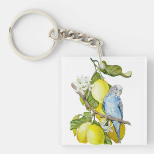 Porte-clés Perroquet bleu dans l'arbre à citrons Art botaniqu