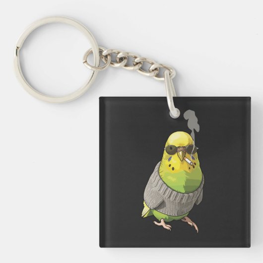 Porte-clés Perroquet Cool en Pull Gris et Lunettes de Soleil (Devant)