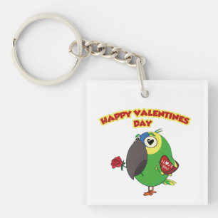 Porte-clés perroquet de la Saint-Valentin heureux