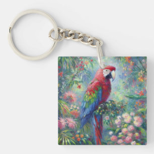 Porte-clés Perroquet Oiseau Jungle Floral Impressionnisme pei