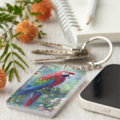 Porte-clés Perroquet Oiseau Jungle Floral Impressionnisme pei (Devant droit)