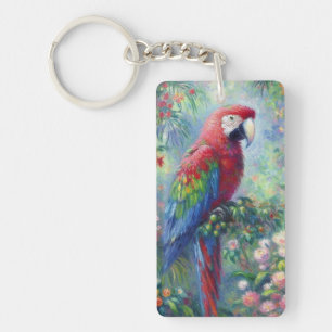 Porte-clés Perroquet Oiseau Jungle Floral Impressionnisme pei