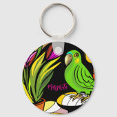 Porte-clés Perroquet vert avec tulipes roses (Recto)