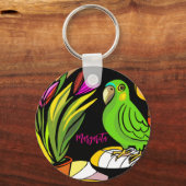 Porte-clés Perroquet vert avec tulipes roses (Recto)