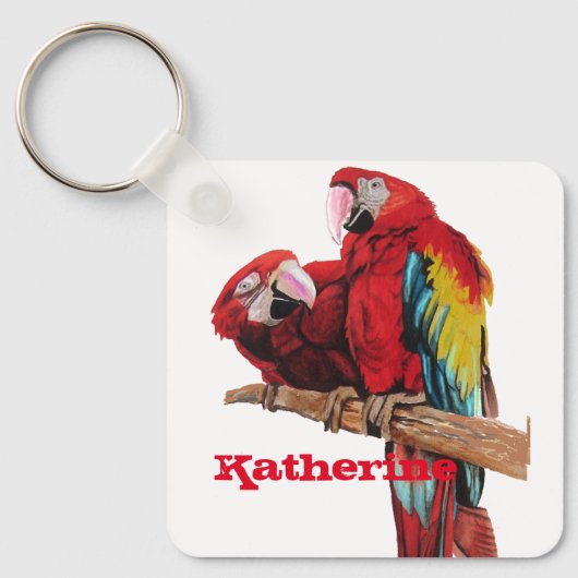 Porte-clés Perroquets de perroquets de macaw rouge Aquarelle  (Recto)