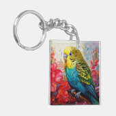 Porte-clés Perruque bleue avec fleurs (Devant gauche)