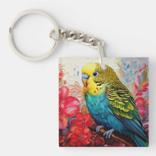 Porte-clés Perruque bleue avec fleurs