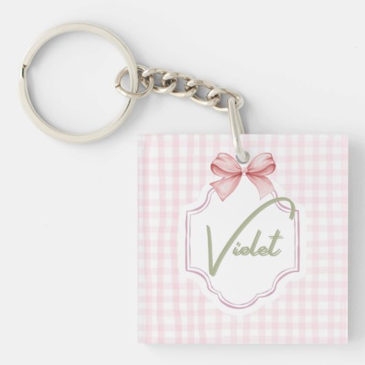 Porte-clés Personalisé Violet Baby Girl Nursery Bow&En vichy (Devant)