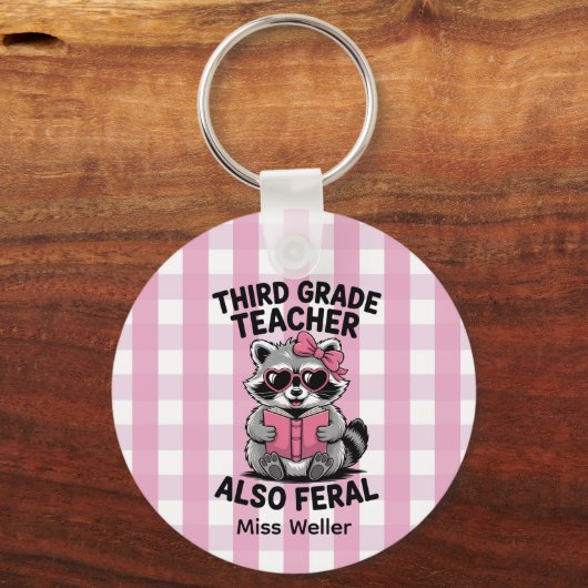 Porte-clés Personalized 3rd Grade Teacher Cute Feral Raccoon  (Verso)
