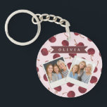 Porte-clés Personalized Aesthetic Cherry Pattern Name Gift<br><div class="desc">This collection of adorable cherry patterns is one of those small, everyday pleasures that just make people smile. This design is whimsical, cozy, and effortlessly fashionable with its soft pink backdrop, strewn cherries, and personalized name accents. It's the kind of pattern that makes a desk, a purse, or a comfortable...</div>
