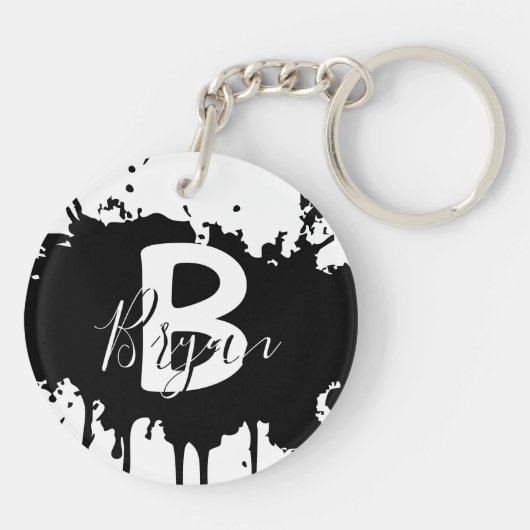 Porte-clés Personalized Black & White Monogram Acrylic Keycha (Dos)