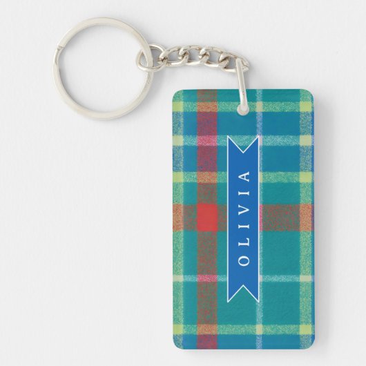 Porte-clés Personalized Custom Blue Plaid Preppy Style (Devant)