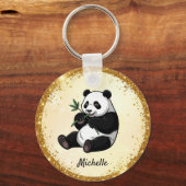 Porte-clés Personalized Cute Panda Bear Greenery Bamboo Gold (Recto)