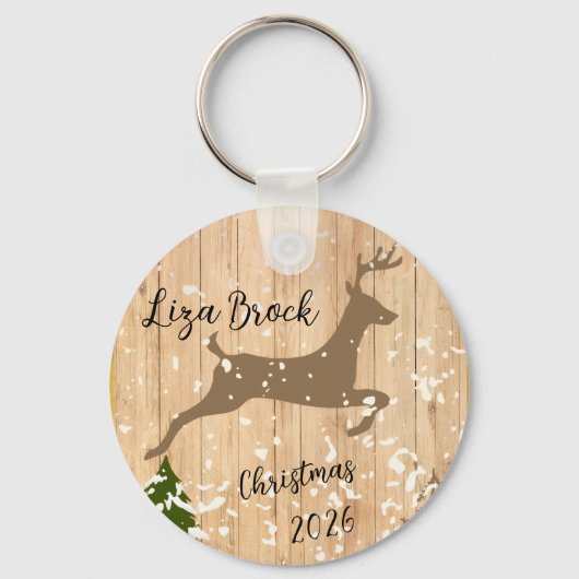 Porte-clés Personalized doe Christmas bauble wooden backgroun (Recto)
