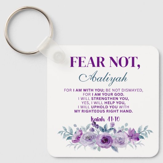 Porte-clés Personalized Fear Not Isaiah 41:10 Purple Floral (Recto)