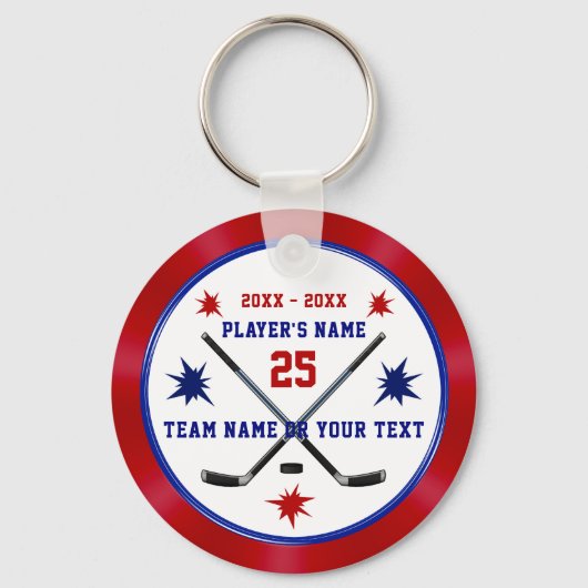Porte-clés Personalized Hockey Party Favors, Red, White, Blue (Recto)