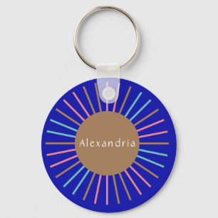 Porte-clés Personalized Name Boho Sun Blue