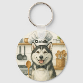 Porte-clés Personalized Name Funny Siberian Husky Dog Chef