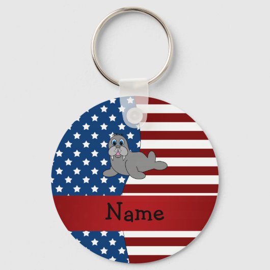Porte-clés Personalized name Patriotic walrus (Recto)