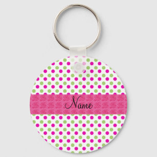 Porte-clés Personalized name pink and green polka dots