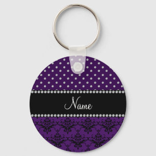 Porte-clés Personalized name purple damask purple diamonds