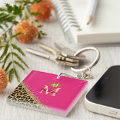 Porte-clés Personalized Pink Leopard Gold Glitter Monogram (Devant Droit)