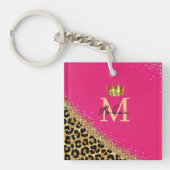 Porte-clés Personalized Pink Leopard Gold Glitter Monogram (Devant)